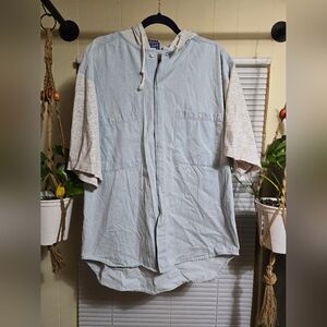 Vintage Early 90s Hooded Jean Shortsleeve Button Up Shirt